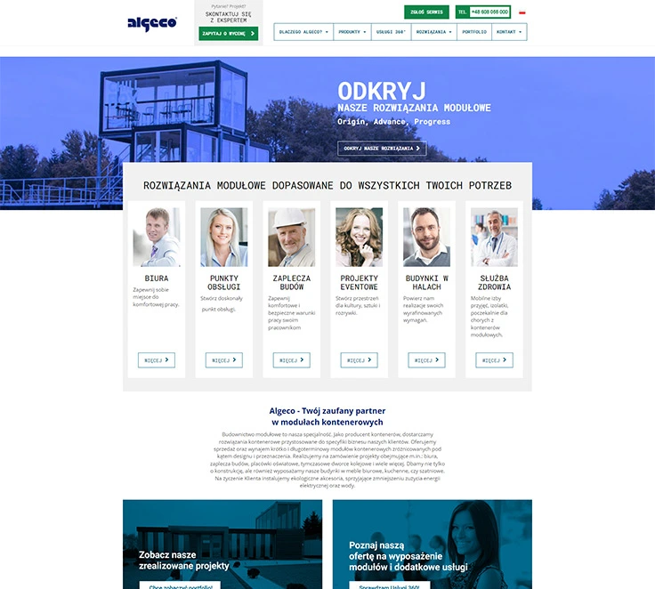 Algeco — development of the main website and modular construction service sites.
