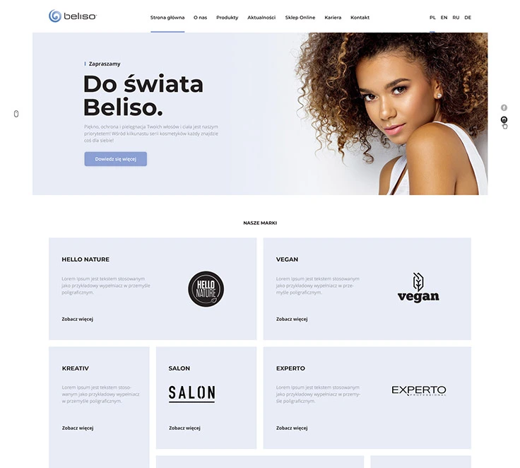Beliso — multilingual website for a cosmetics manufacturer.
