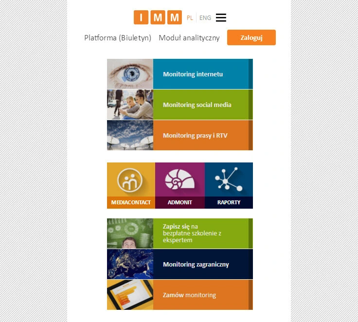 Homepage, mobile view