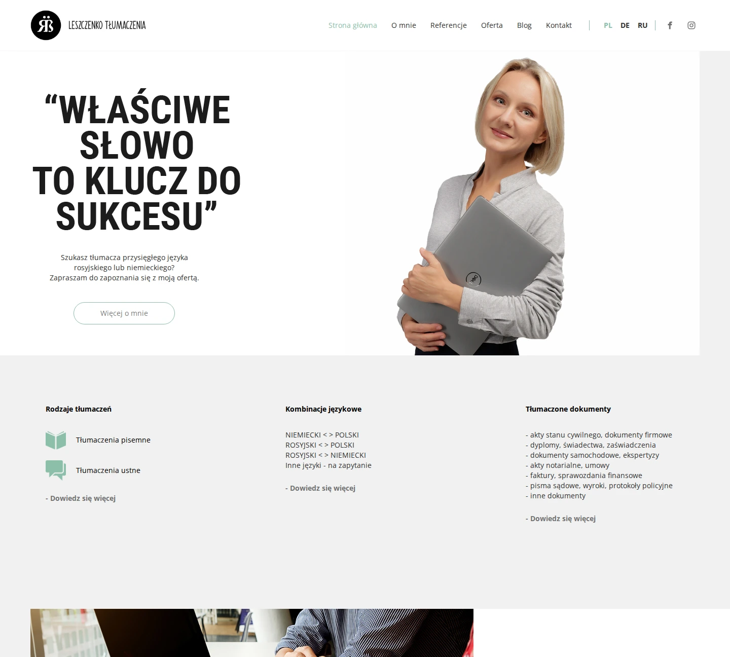 Leszczenko — new translation agency website with services, content and language versions.