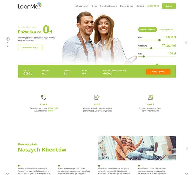 LoanMe — strona WWW — Serwis korporacyjny z kalkulatorem i formularzem zapytania.