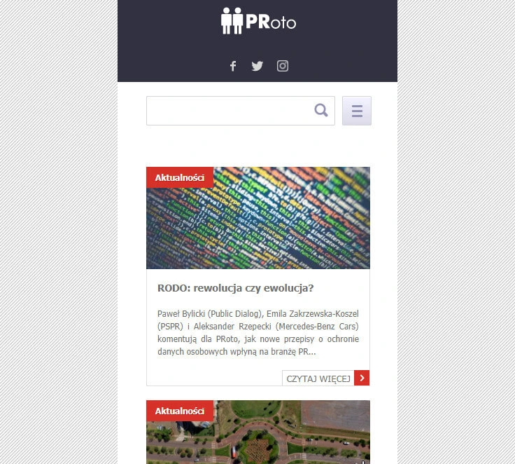 Homepage, mobile view