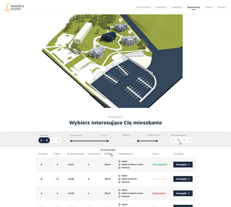 Nautica Resort — website for an apartment development on Lake Niegocin.