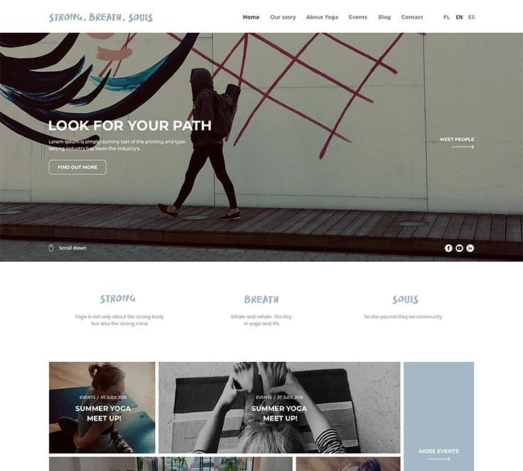Strong.Breath.Souls — multilingual yoga brand website.